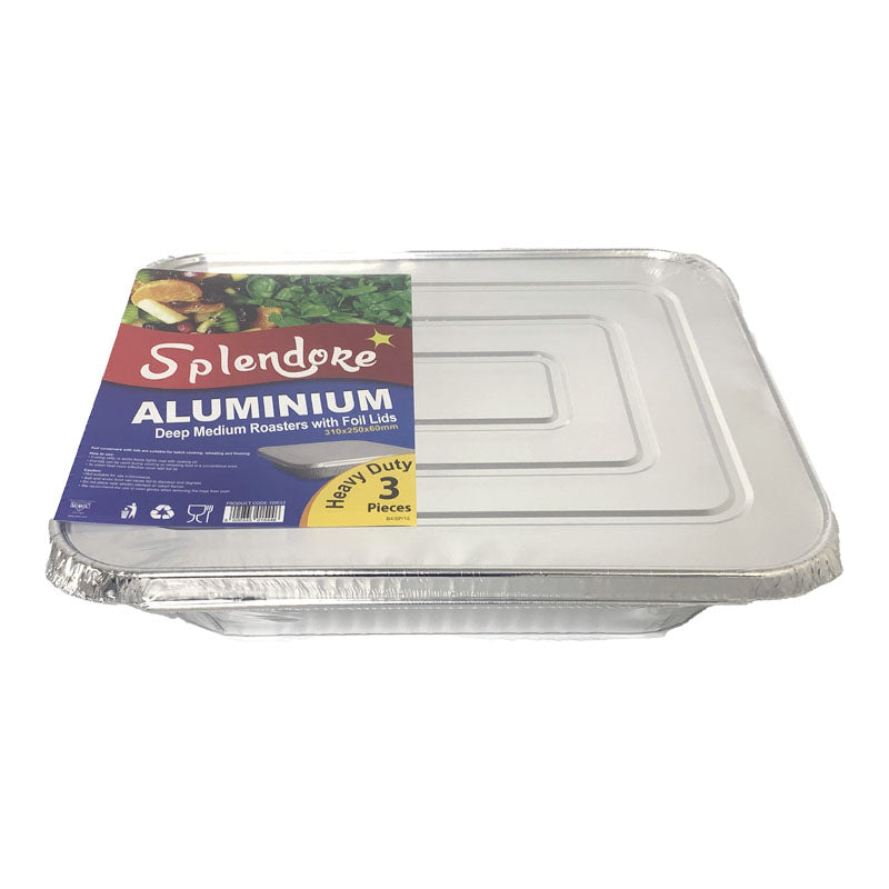 Purchase Aluminium Deep Medium Roasters With Foil Lids (Pack of 3) online UK