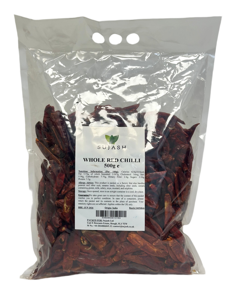 Sujash whole red chillies 500g
