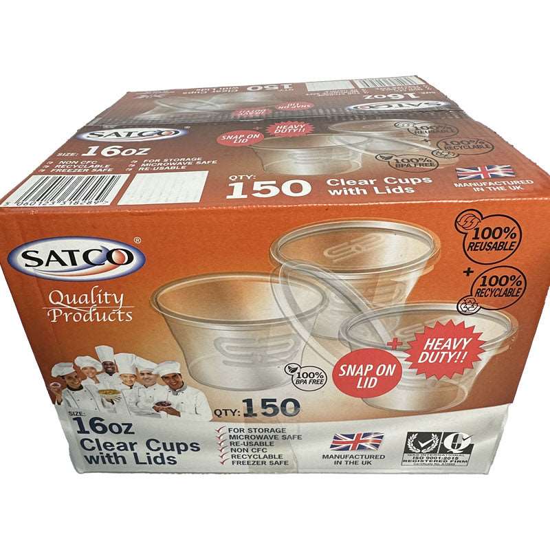 Buy Satco Clear Cups with Lids 16oz (Pack of 150) online UK