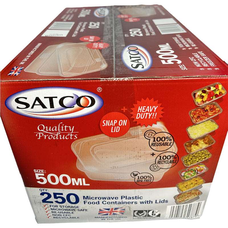 Buy Satco Microwave Plastic Food Containers with Lids 500ml (Pack of 250) online UK