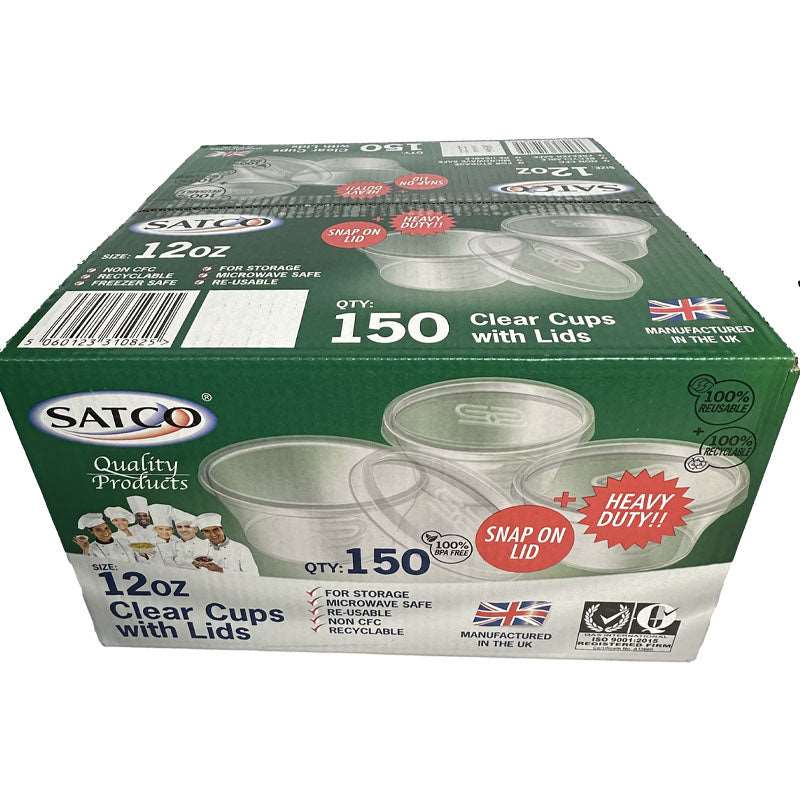 Buy Satco Clear Cups with Lids 12oz (Pack of 150) online UK